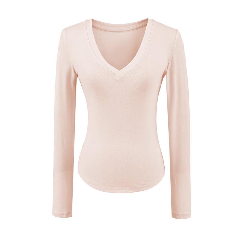 Korean V-Neck Long-Sleeve Slim Fit Sheer T-Shirt for Women - Autumn Essential Large