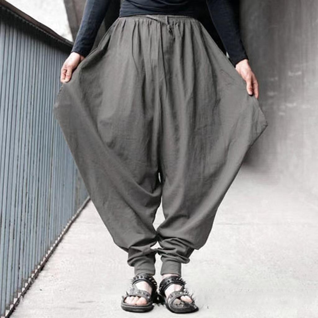 Pánské bavlněné plátěné harémové kalhoty Baggy kalhoty Japonský styl Rozkrok Široké kalhoty Ležérní Volné kalhoty
