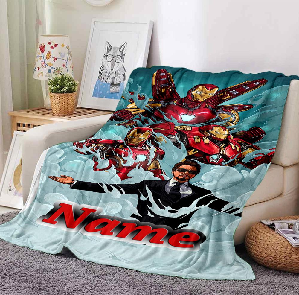 Custom Name Iron Man Flight Flannel Blanket Throw Blanket Soft Warm Sofa Bed Decor Unique Gift