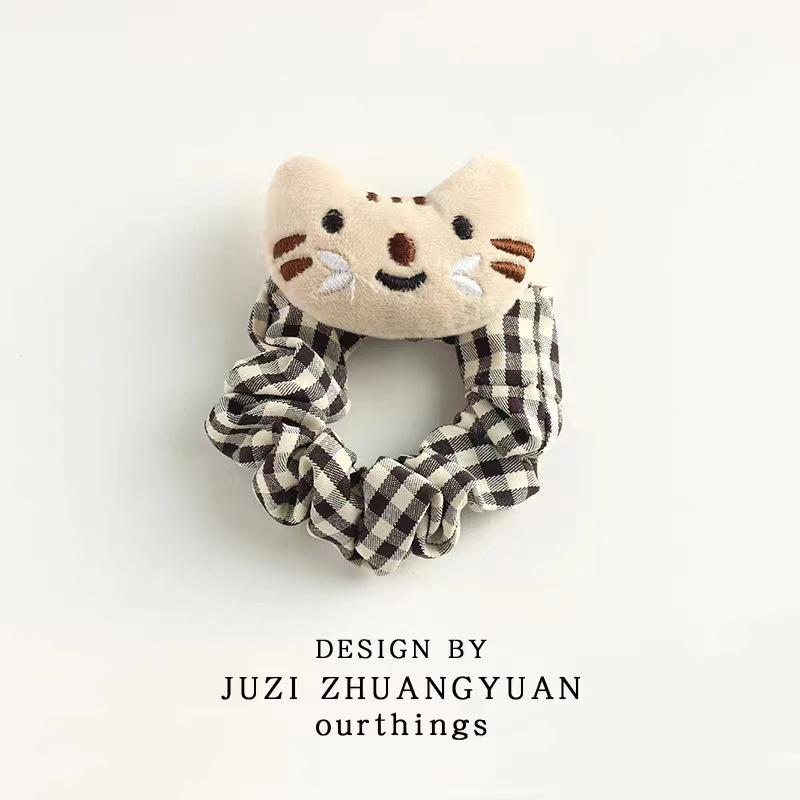 Sada kostkovaných čelenek a sponek do vlasů s kreslenou kočkou a rybičkou na podzim/zimu