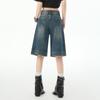 Retro Spicy Woman Cropped Denim Shorts Women'S Summer Low Waisted Loose Design Straight Five-Point Pants