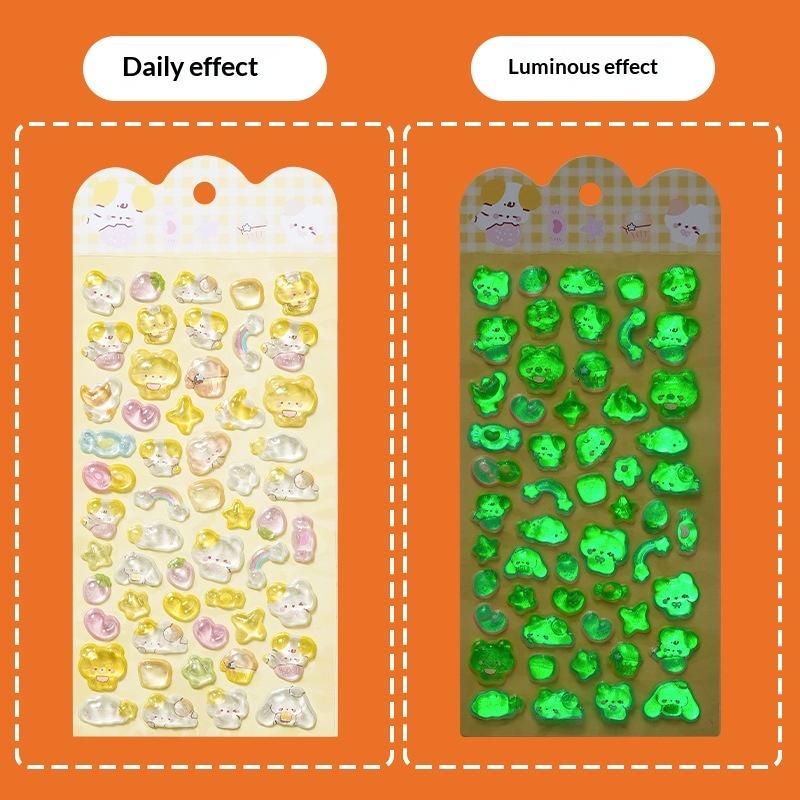 Cute Cartoon Animal Noctilucent 3D Relief Stickers Fun Aesthetic Stickers Diy Phone Case Diary Stationery Sticker Gift