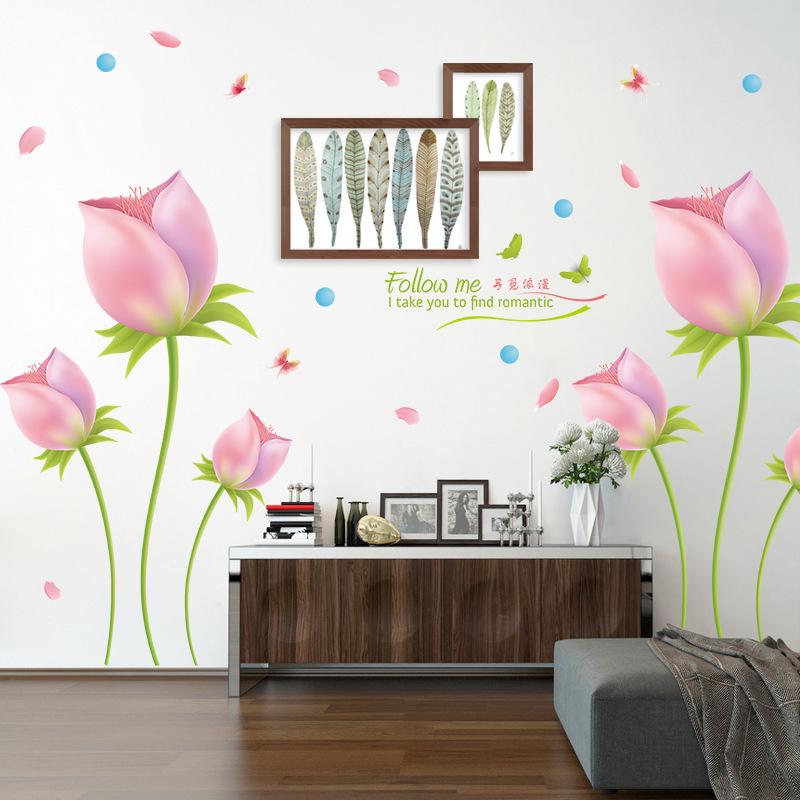Romantischer Tulpen Wandaufkleber Aufkleber für Wohnzimmer Schlafzimmer, Valentinstags-Heimdeko, Abziehen und Aufkleben Abnehmbare Wandkunst