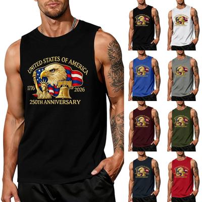 Men's Loose Fit Sleeveless Tank Top Independence Day Graphic Print Casual Muscle Shirt Summer Workout Tee