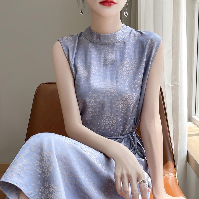 Elegant Satin Floral Spaghetti Strap A Line Dress For Summer Womens Casual Office Wear
