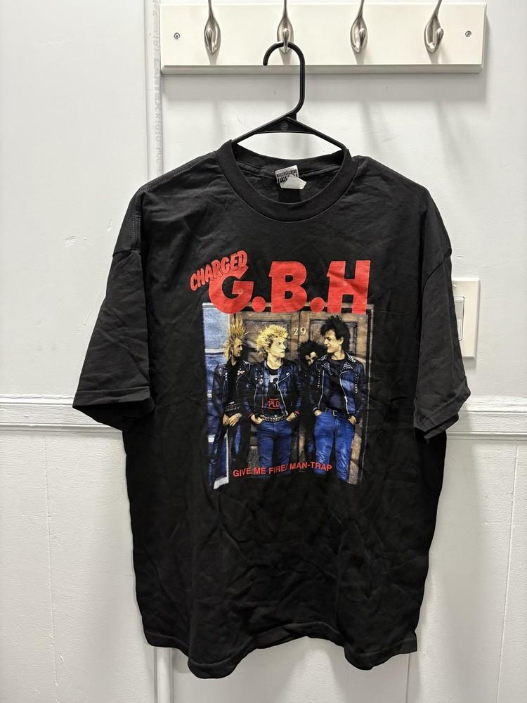 

Charged GBH Shirt Mens XL Black Give Me Fire Man-Trap Punk Band Graphic Tee Unisex T-Shirt XXXL
