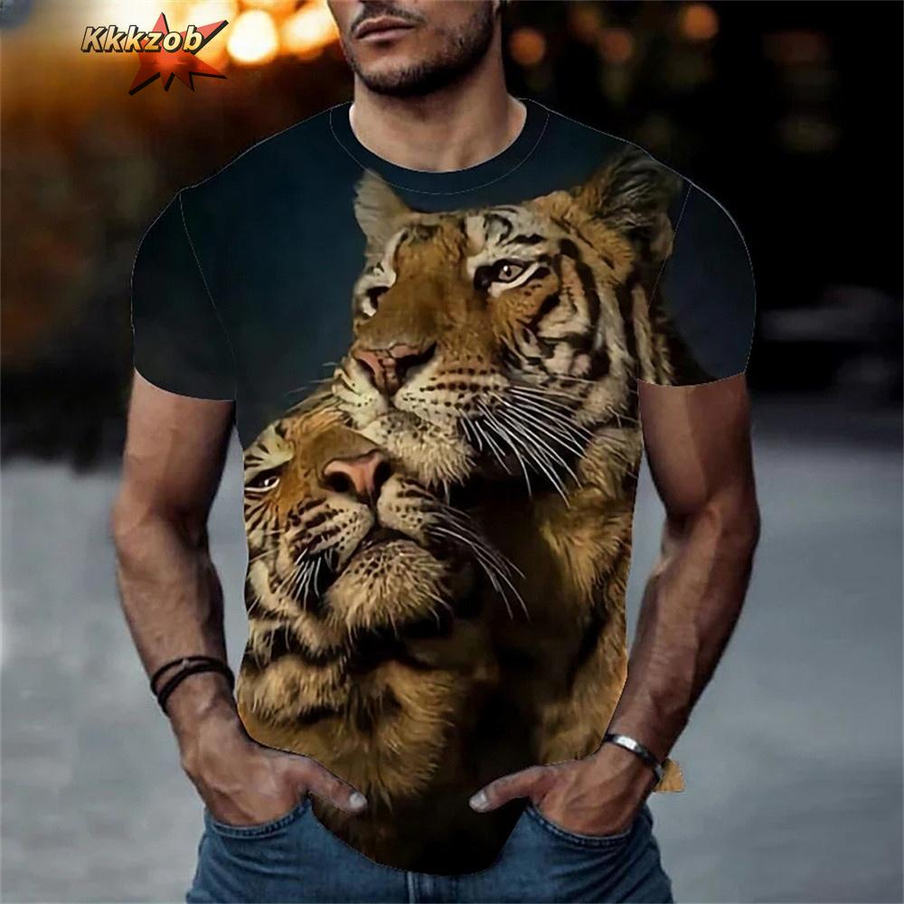 Fierce Tiger Animal Pattern Men's T-Shirts Short Sleeve 3D Animal Printed Trend Street Tee Oversized T Shirt Men Clothing Tops
