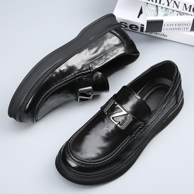New men's shoes lazy business hollow casual leather shoes men's loafers platform versatile leather breathable beanie shoes