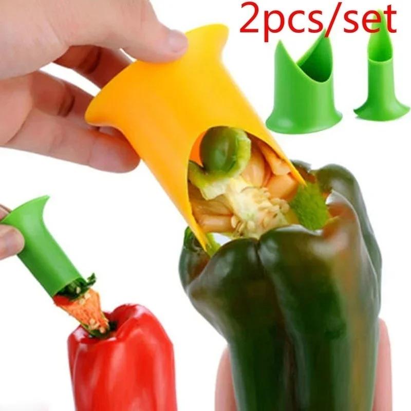 New 2 Pcs/set Creative Pepper Corer Slicer Pepper Seeded Remover Device Tomato Coring Device Fruit Vegetable Cutter Random Color