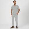 Men's Short-sleeved V-neck Solid Color Printed Breast Pocket Care Top Elastic Waist Trousers Two-piece Work Suit