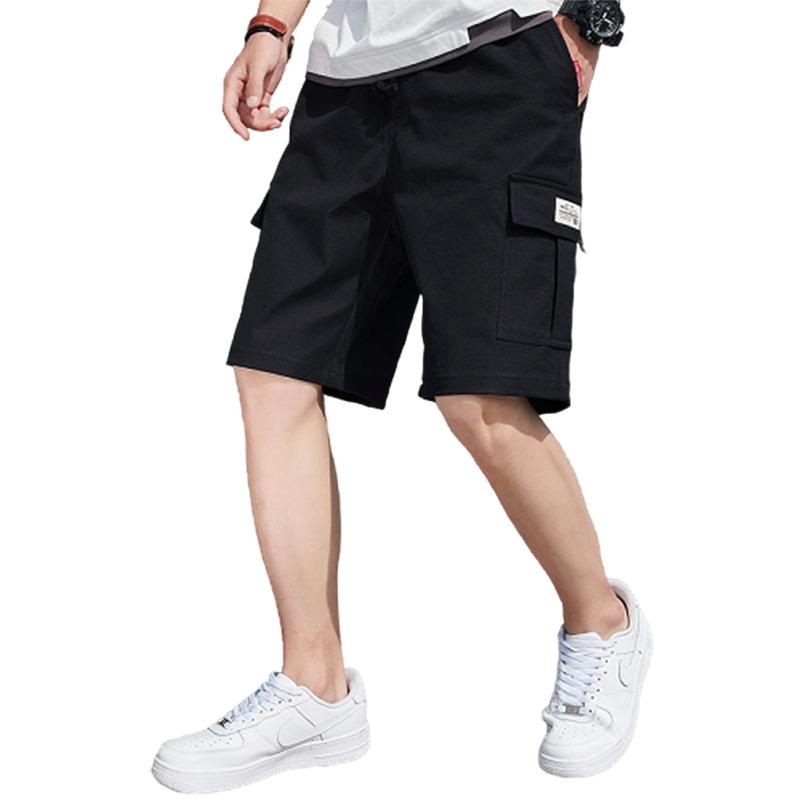 Summer Men's Solid Color Drawstring Cargo Shorts with Flap Pockets Casual Relaxed Athletic Fitness Training Multi-Pocket Bottoms
