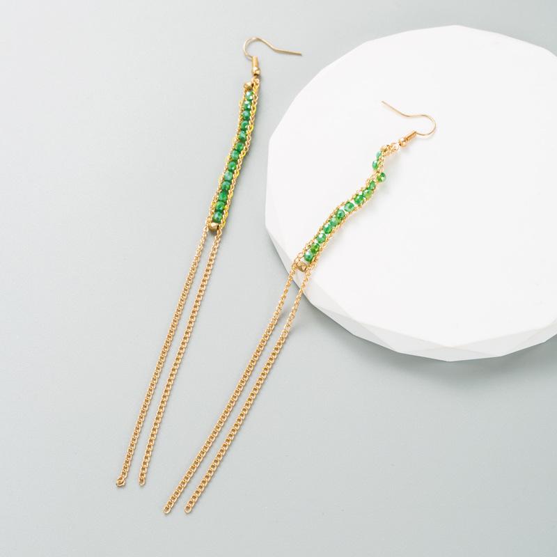 

Женские геометрические серьги-кольца, длинные серьги из ветрового сплава с гальваническим покрытием, цветные стразы OneSize зелёный