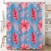 Blue Tropical Leaves Shower Curtain Bath Decor Waterproof Fabric Pink Floral Design For Bathroom Decoration