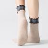 1 Pair Yoga Socks with Non-slip Gripper Double Ruffled Plaid Cuff Mid-calf Socks Women Ballet Dance Pilates Cotton Crew Socks