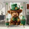 Enchanting Highland Cow Shower Curtain - Waterproof And Anti Mold, With St. Patrick'S Day As The Theme,Creating Festive Bathroom