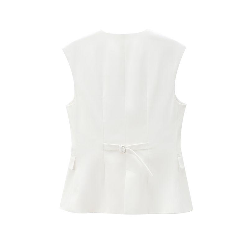 Jnleaog New Fall Women's Clothing Fashion French Style Design Fashion All-Match Casual Pure Color Pocket Decoration Vest