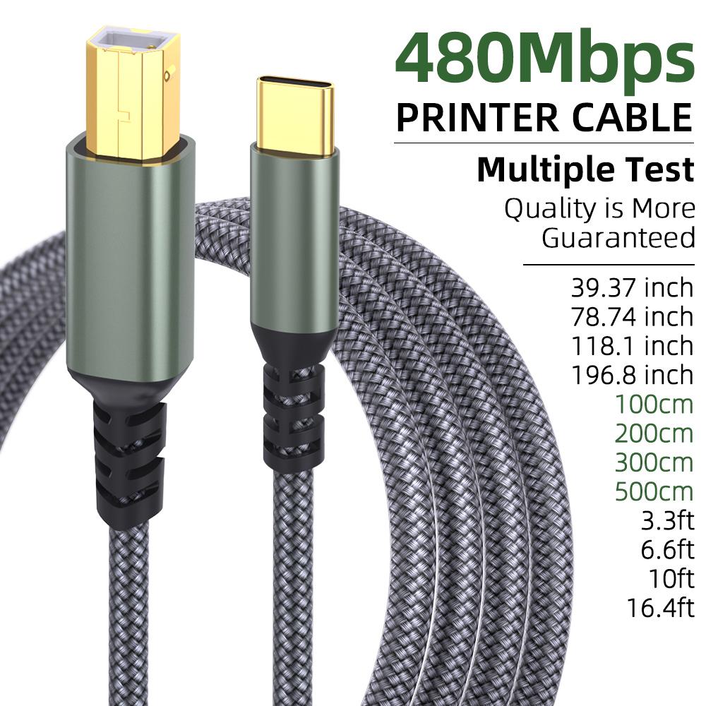 LAIHONEN USB Type C to UsB B Printer Cable Gray Braided Printer Scanner Cord For Canon Epson HP Samsung USB Printer Cable
