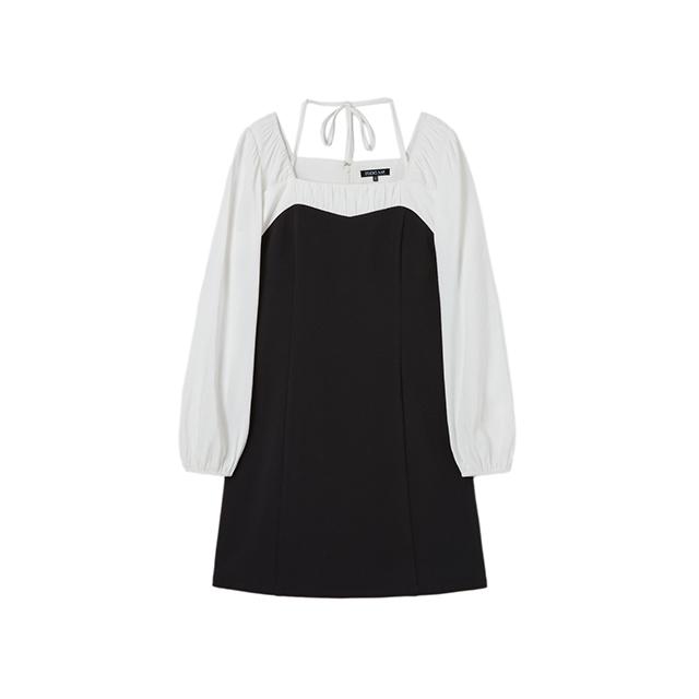Rap Square Neck Shirred Color Block Mini Dress Ar1Wo364