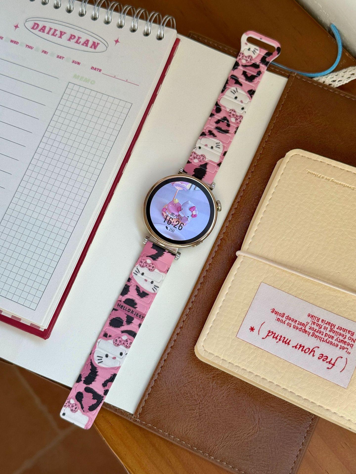 

Suitable for HUAWEI GT6 watch GT5 strap watch4pro leopard print KT cat silicone magnetic 18/20/22 mm applicable: huawei gt4-46mm рожевий