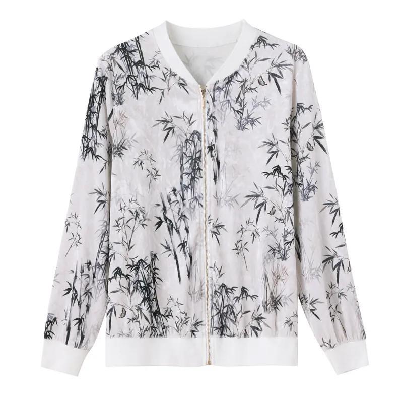 Chiffon Sun Protection Jacket: Chinese Ink Bamboo Print, Summer Long Sleeve, Women's Plus Size.
