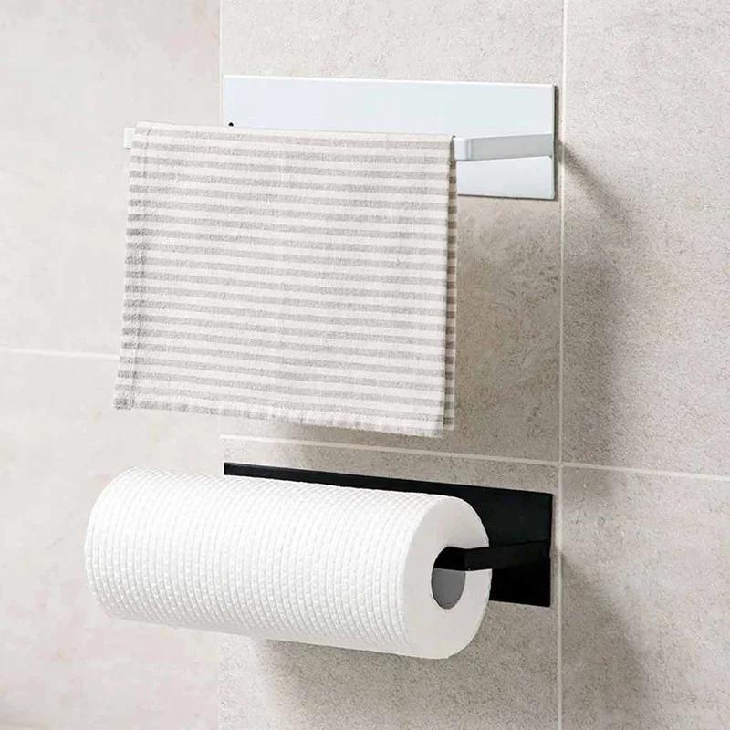 Kitchen Household Tools Self-adhesive Accessories Under Cabinet Paper Roll Rack Towel Holder Tissue Hanger Bathroom Storage Rack
