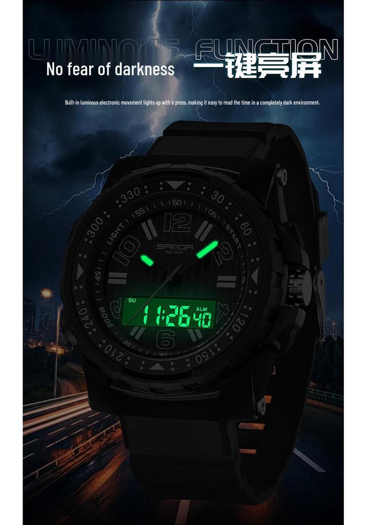 Sanda Student Sports Waterproof Luminous Dual-Display Multifunction Electronic Wristwatch