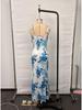 Women's Spaghetti Strap Printed Maxi Dress with Slit - Elegant Spring/Summer Evening & Vacation Attire