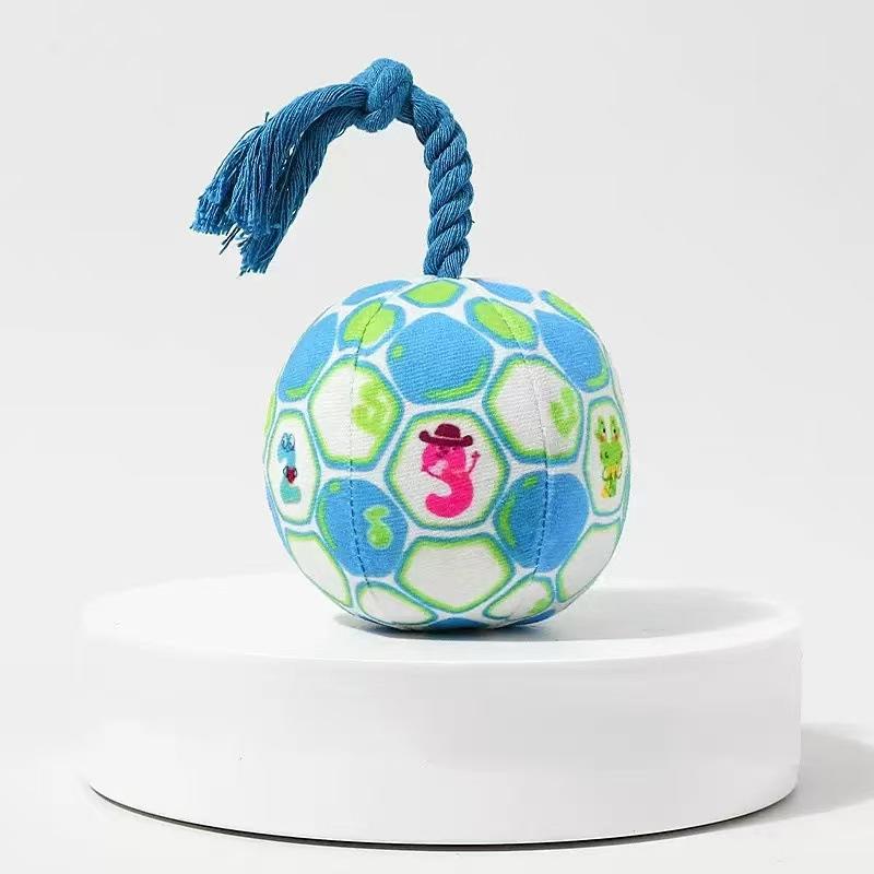 

Popular new pet interactive bell ball cartoon animal digital design rope handle chew toy dog cat