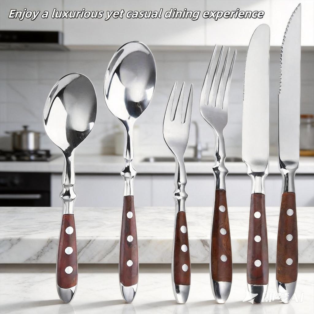 6piece stainless steel handle kitchen knife set suitable for home kitchen and dining room including steak knife forks and spoons