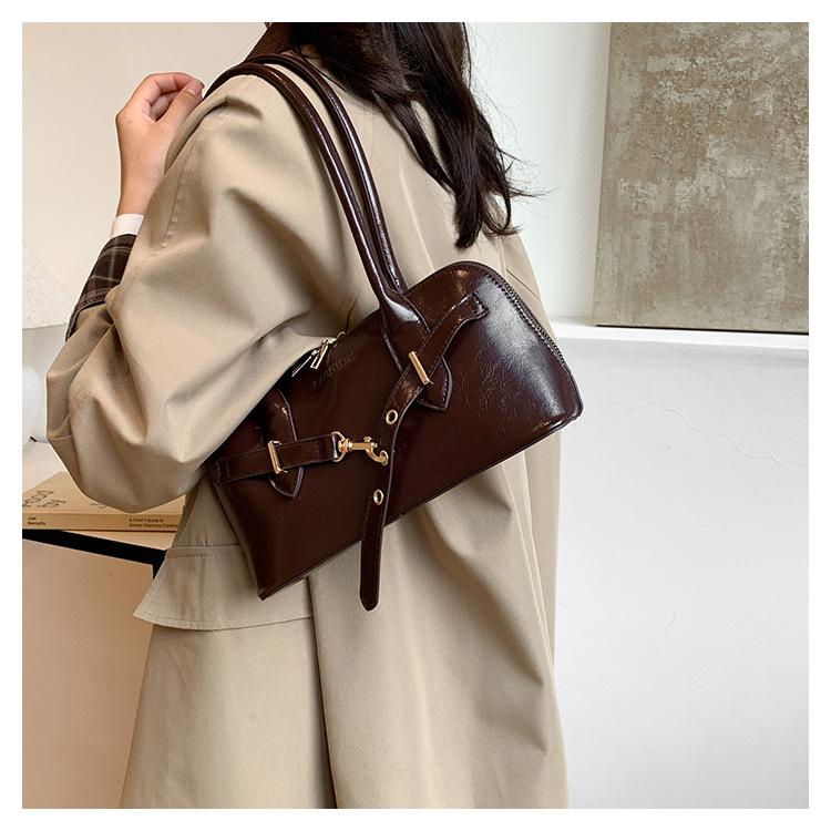 Retro Style Faux Leather Shoulder Bag for Women, Large Capacity Vintage Handbag, Trendy Commute Crossbody Bag