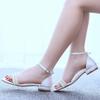 Women Sandals Fashion Sandalias String Bead Silk 2CM Flat Heels Buckle Strap Pearl Women's Shoes Casual White Modern Sandals