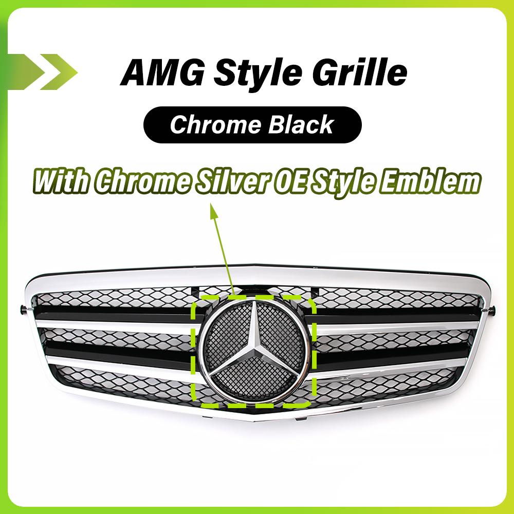 Chrome Black AMG Style Racing Grille With Emblem Logo Badge For Mercedes Benz E-Class W212 2009-13 E200 E250 E300 E350 E500 E550 uuu1