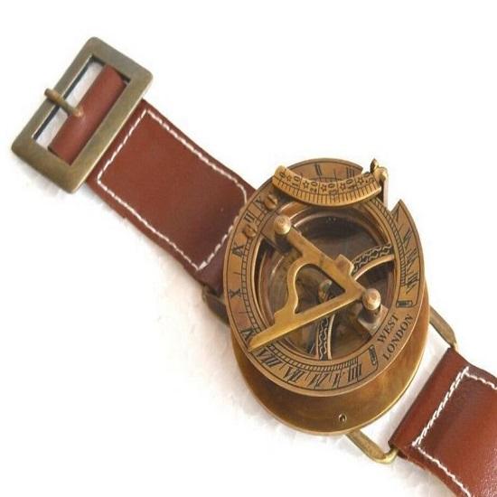 Brass Nautical Sundial Compass Wristwatch Antique Vintage Nautical Gift