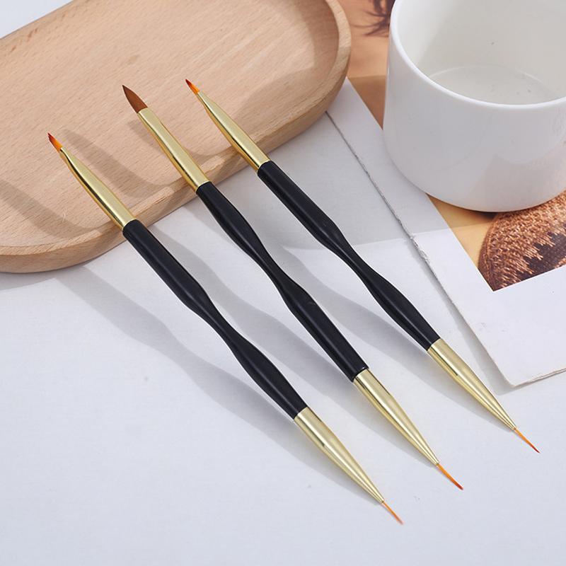 3 Piece French Stripe Manicure Liner Brush Set Tip Ultra Fine Line Drawing Pen Double Ended Gel Paint Brushes Manicure Tools