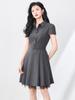 Retro Fashion Lace Pleated Slimming Dress with Lapel Collar - Women's Summer Short Sleeve Style