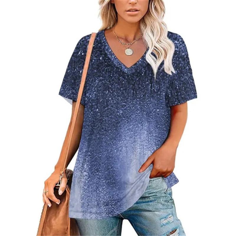 Сексуальная футболка с V-образным вырезом и принтом в виде градиента и граффити — фото 12