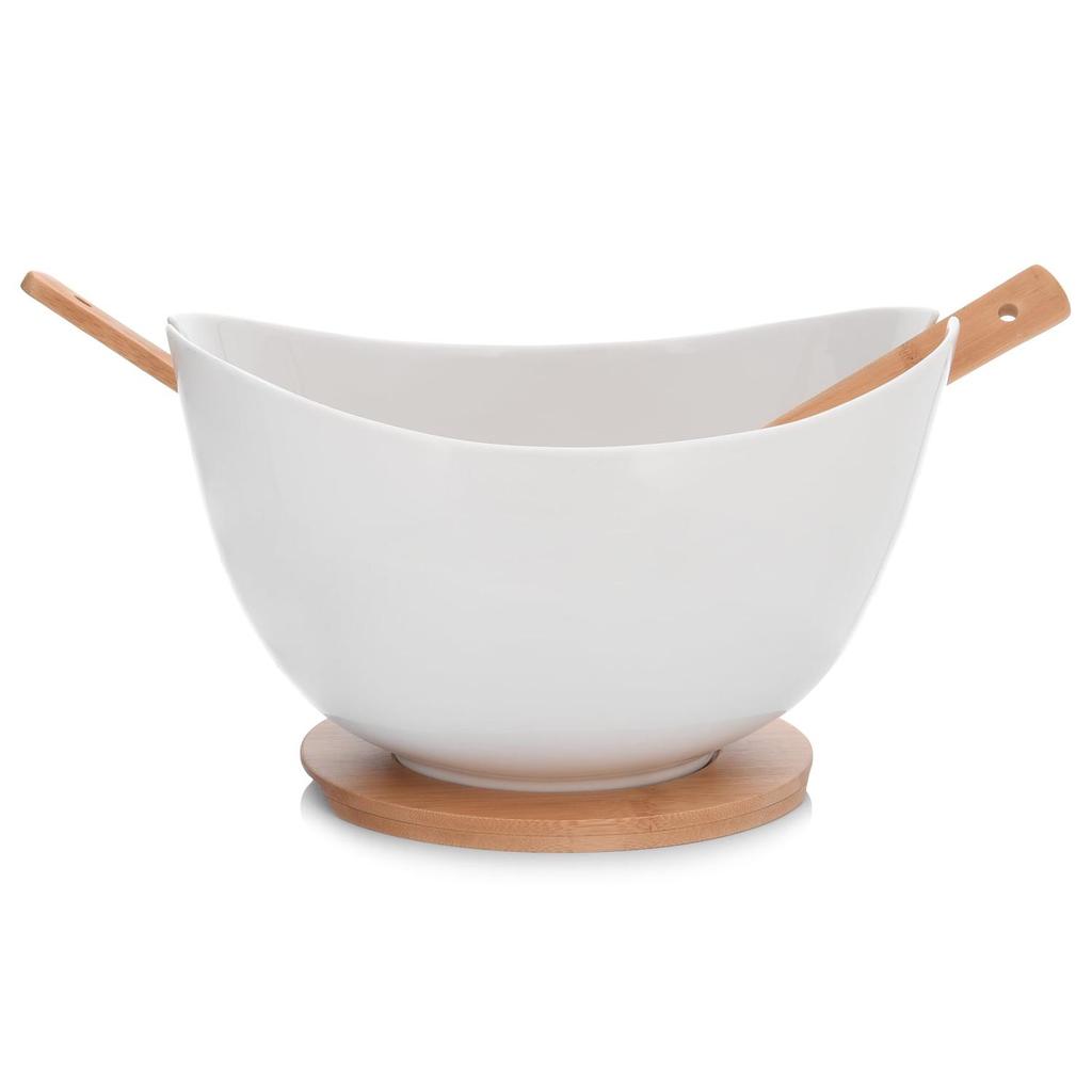 Bamboo Salad Bowl with Cutlery and Base, , DUKA