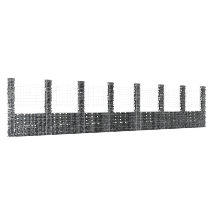VidaXL Panier de Gabion en Forme de U avec 8 Poteaux Barrière de Jardin Clôture en Mur de Panier Décoration Extérieur Fer 151295