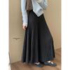 Women's High-Waisted Pleated Faux Cashmere Midi Skirt - Slimming A-Line, Thickened for Spring/Autumn 2026
