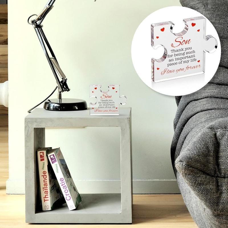 Engraved Son Puzzle Gift From Mom & Dad - Large Interlocking Acrylic Block with Name & Message, Birthday/ Graduation/ Christmas Keepsake 