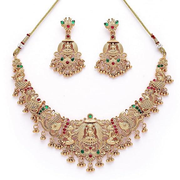 Women Latest Stylish Design Fancy Choker Traditional Temple Necklace Jewellery Set Onesize