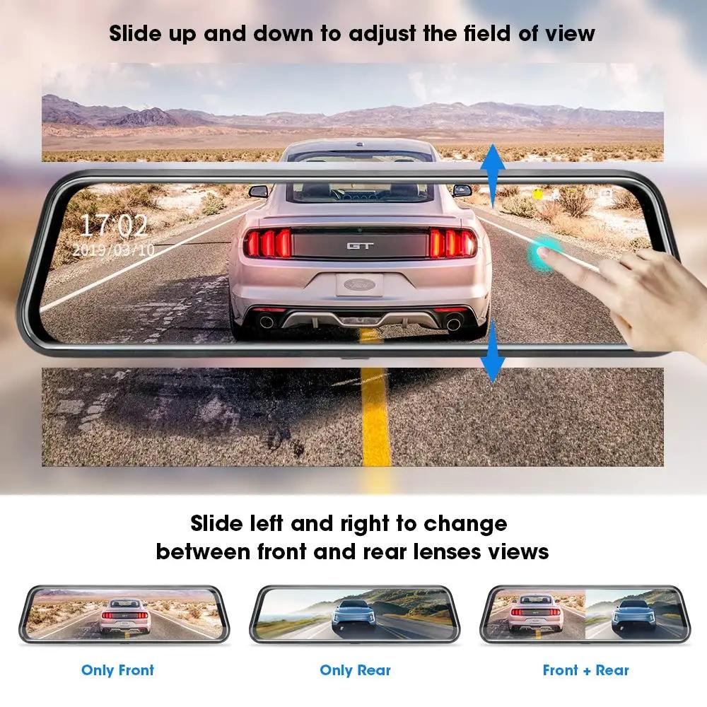 1080p Dual Lens Dash Cam Night Vision 10 Inch Touch Screen IPS Display Car DVR Dashboard Rearview Mirror Camera