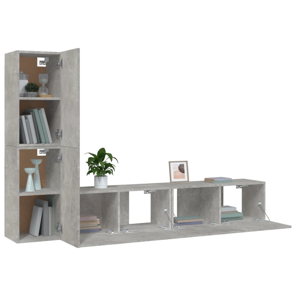 4 piece TV cabinet set concrete grey particleboard