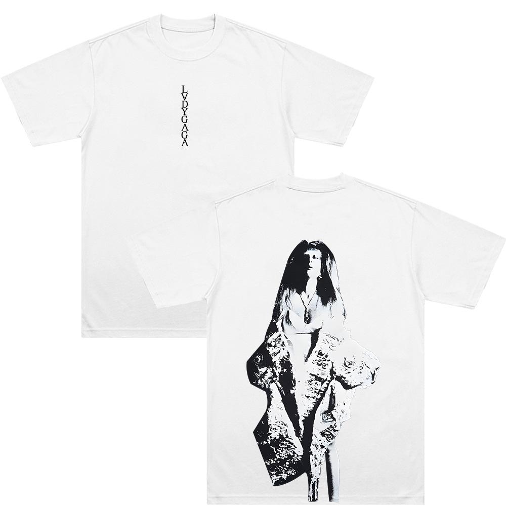 Lady Gaga Black & White Portrait T-Shirt LVDYGAGA Vintage Graphic Print T Shirt Women Men Aesthetic Street Style 100%Cotton Soft Tee Anime T-shirt