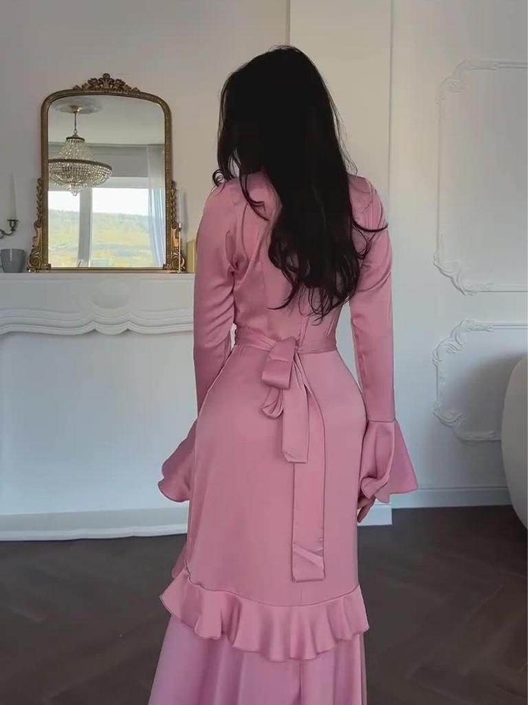 Women's Elegant Slim Fit Long Dress - 2025 European & American Style with Soft Long Sleeves