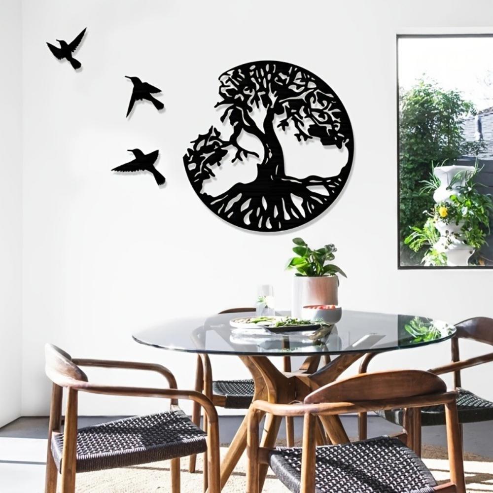 1pc, Tree Of Life And Three Little Birds Metal Wall Art 11"x11" Decorative Metal Wall Art - Tree of Life & Three Little Birds.