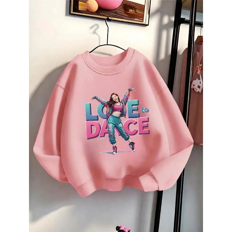Girls' Cute Print Crewneck Sweatshirt, Soft Casual Long-Sleeved Pullover Shirt, Easy-Care Pattern Outfit