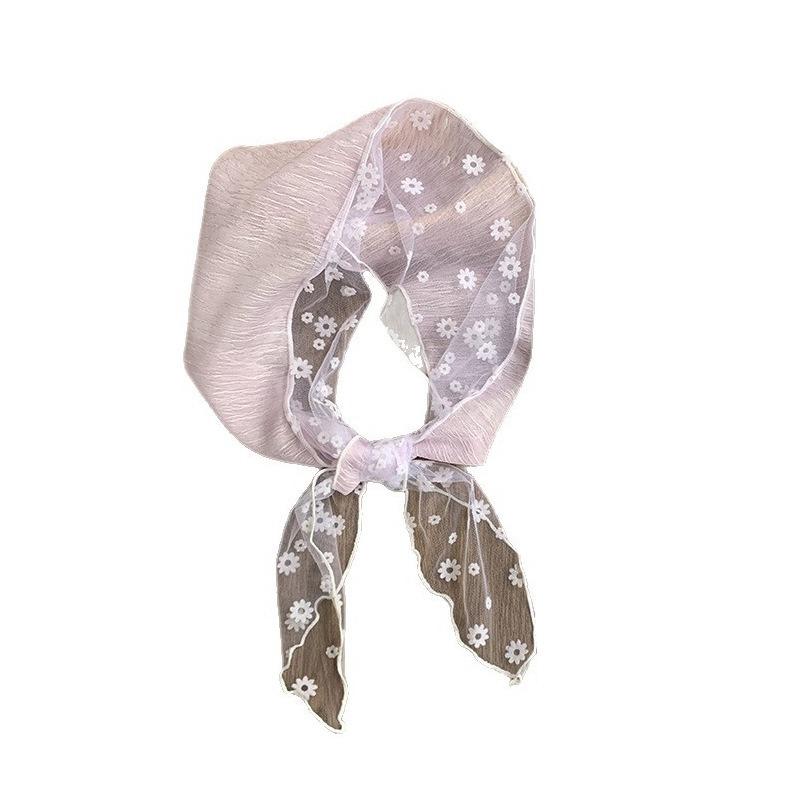 Headscarf female idyllic spring and summer new lace splicing small flower triangle scarf scarf female scarf flower headband hair accessories