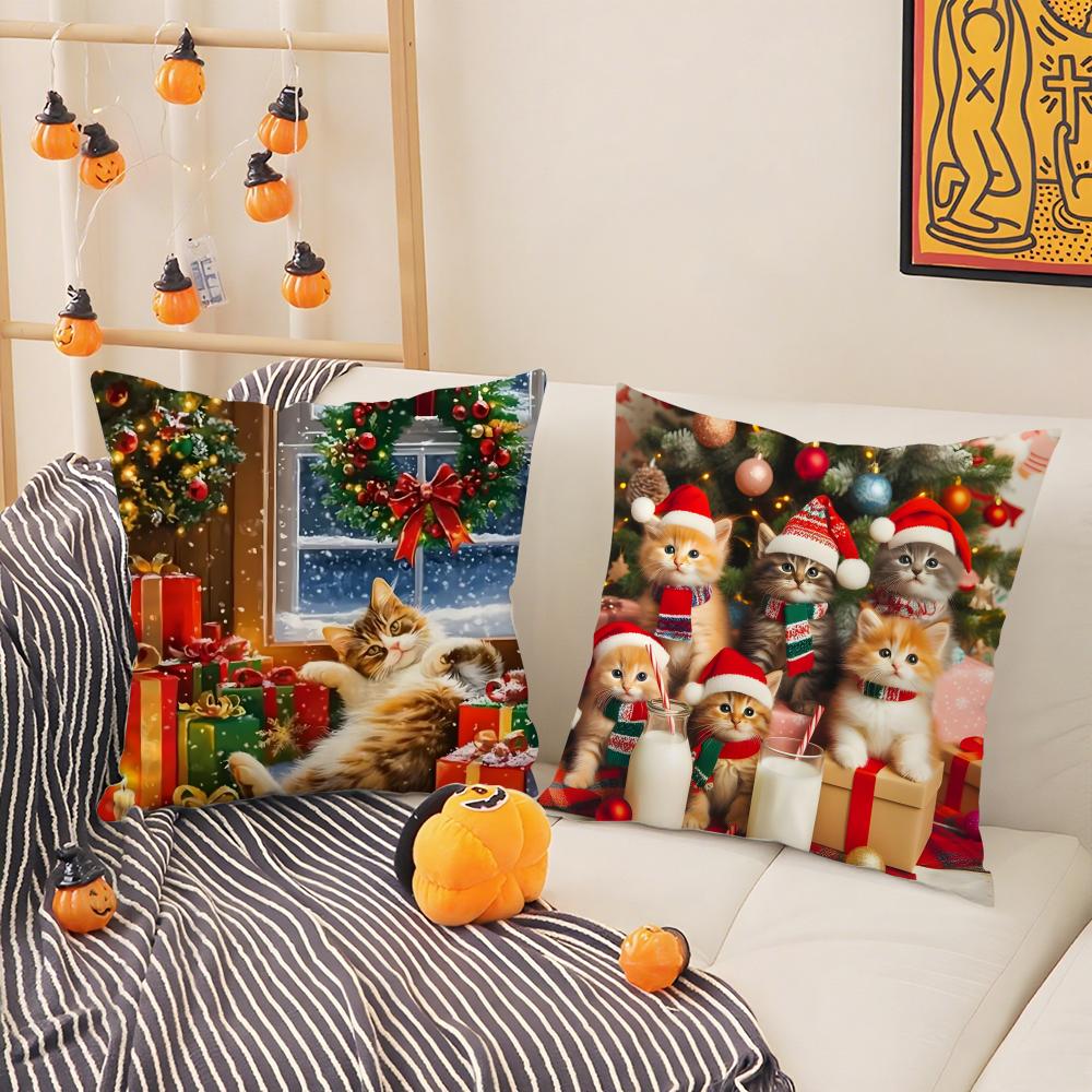 Cute Animals Celebrate Christmas Pillow Case Silky Short Plush With Invisible Zipper Dustproof Sofa Cushion Cover