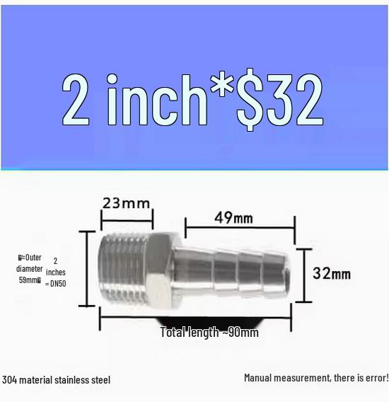 304 Stainless Steel Hex Threaded Water Hose Barb Connector